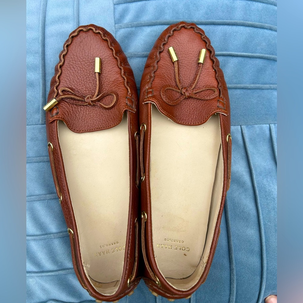 Cole Haan Tan Moccasins with Gold Accents